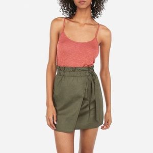 Express - Olive Green High-Waist Wrap Tie Mini Skirt